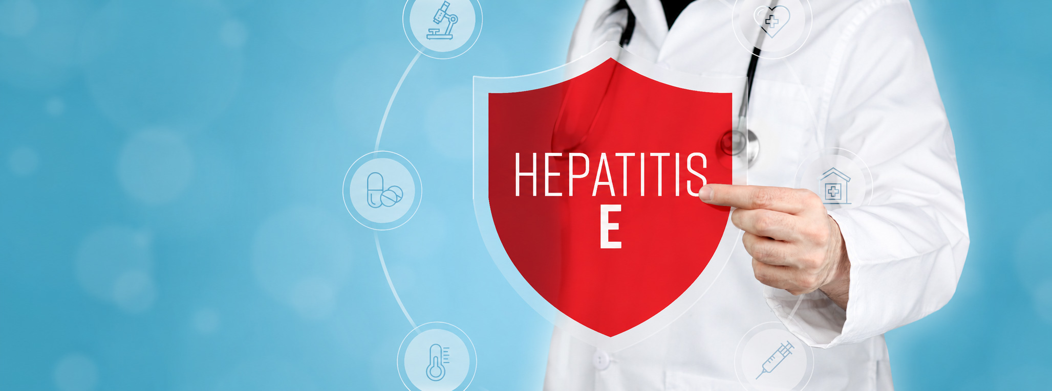 Doctor holding hep e shield