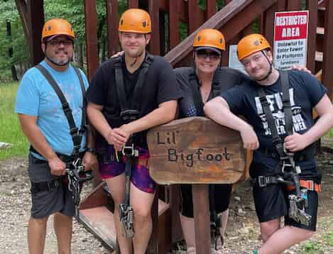 Magdaleno Jacquez III with friends at a zipline course