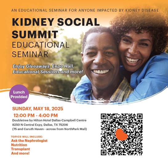A poster advertising the Kidney Social Summit Educational Seminar